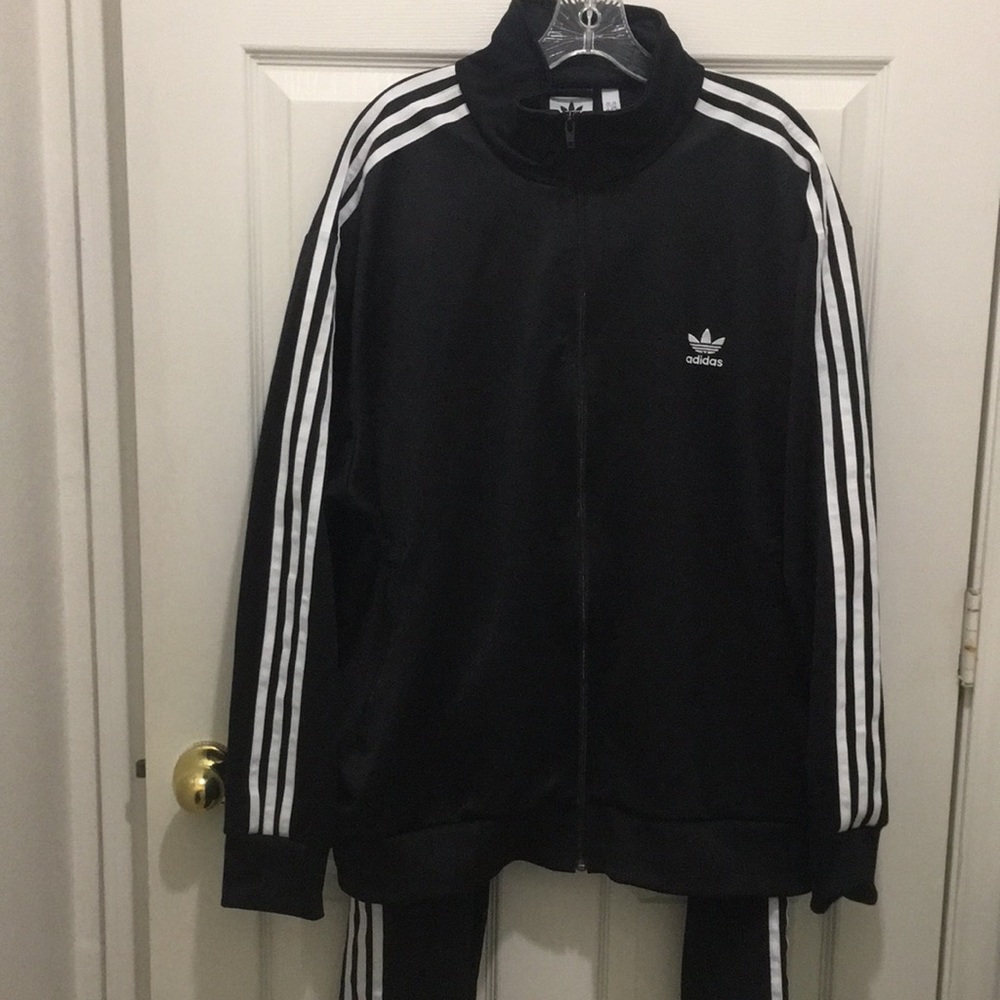 Adidas Monogram Black Track Jacket Sweatsuit Warmup Jogging Jump Leisure EUC